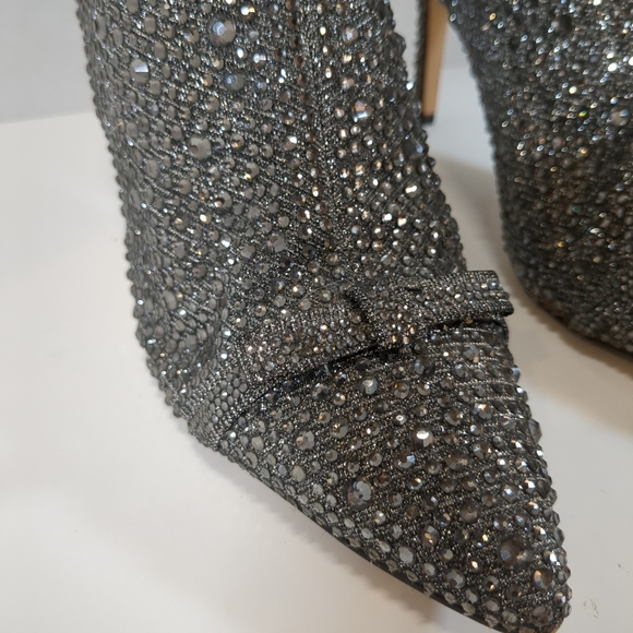 INC Ignacio womens pointed toe side zip rhinestone dark pewter boots size 7-1/2M - Picture 5 of 16